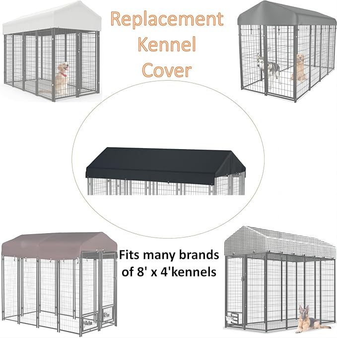 8' x 4' Replaceable Dog Kennel Cover 420D Heavy Duty Waterproof Dog Kennel Canopy Cover - Black (Includes cover only)