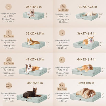 EHEYCIGA Orthopedic Dog Beds for Extra Large Dogs, Waterproof Memory Foam XL Dog Bed with Sides, Non-Slip Bottom and Egg-Crate Foam Big Dog Couch Bed with Washable Removable Cover, Sage Green