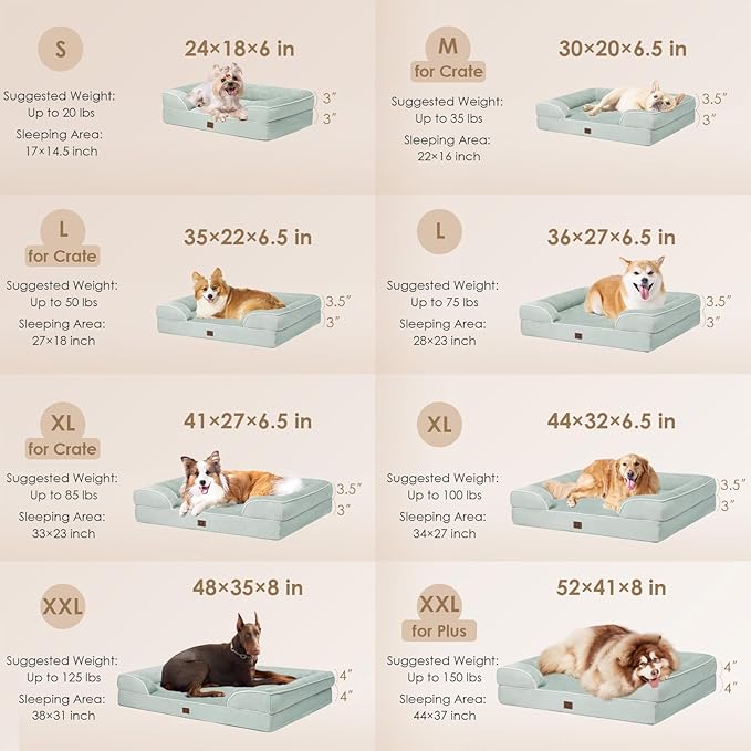 EHEYCIGA Orthopedic XL Dog Beds, Waterproof Memory Foam Dog Bed for Extra Large Dogs, Non-Slip Bottom and Egg-Crate Foam Big Dog Couch Bed with Washable Removable Cover, Sage Green