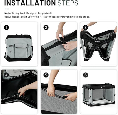 36 Inch Collapsible Dog Crate for Large Dogs - Portable Dog Travel Crate Soft Sided with Breathable Mesh Windows, Foldable Dog Kennel for Indoor and Outdoor, Grey