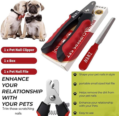NARZ Dog Nail Clippers Professional Dog Nail Trimmers & Pets Nail Trimmers Cat Nail Clipper with Pet Nail File Cat Nail Trimmers with Safety Lock to Prevent Over Cutting
