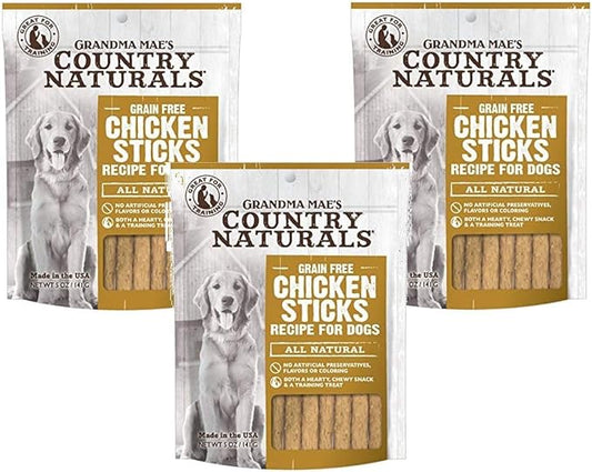 Grandma Mae's Country Naturals 3 Pack of Chicken Sticks Chewy Grain-Free Dog Treats, 5 Ounces Each3
