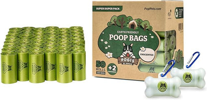 Pogi's Dog Walk n' Wipe Combo - Pogi's 750 Unscented Dog Poop Bags + 2 Poop Bag Holders and 100 Plant-based Grooming Wipes Bundle