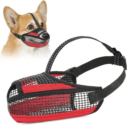 Dog Muzzle for Large Medium Small Dogs, Soft Mesh Muzzle for Dogs with Reflective Adjustable Strap, Prevent Biting Chewing and Licking, Dog Nose Open Design for Reduction Friction (Red, S)
