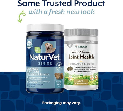 NaturVet Senior Advanced Joint Health Dog Supplement – Includes Glucosamine, MSM, Chondroitin, Collagen – Helps Supports Canine Joint Health Function – 60 Ct. Soft Chews
