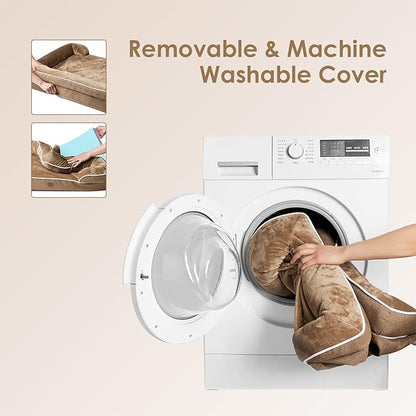 EHEYCIGA Orthopedic Dog Beds for Large Dogs, Waterproof Memory Foam Large Dog Bed with Sides, Non-Slip Bottom and Egg-Crate Foam Large Dog Couch Bed with Washable Removable Cover, Camel