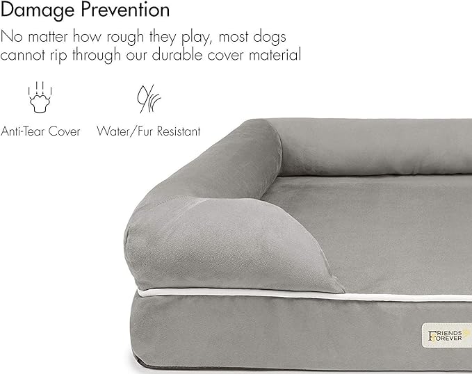 Friends Forever X-Large Dog Bed, Orthopedic Dog Sofa Memory Foam Mattress, Calming Dog Couch Bed, Wall Rim Pillow, Water Resistant Liner, Washable Cover, Non-Slip Bottom, Chester, X-Large Cocoa Brown