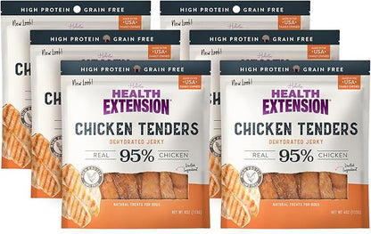 Health Extension Grain-Free Chicken Tenders Dog Treats, 4oz (113g) – Natural, Crispy Gourmet Training Treats for Adult Dogs and Puppies (Pack of 6)