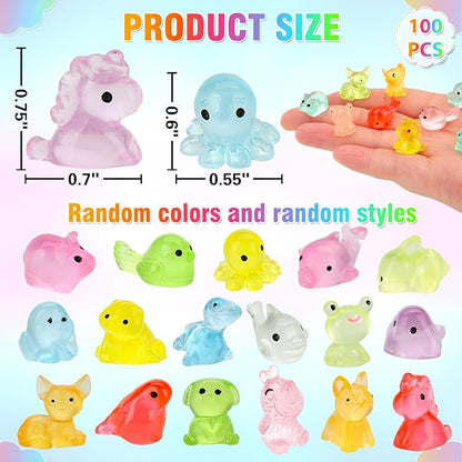 Tiny Resin Animals Figures to Hide 100 pcs Mini Resin Animals Glow in The Dark Variety Bulk Pack for Fish Tank Aquarium Fairy Garden Accessories Decorations