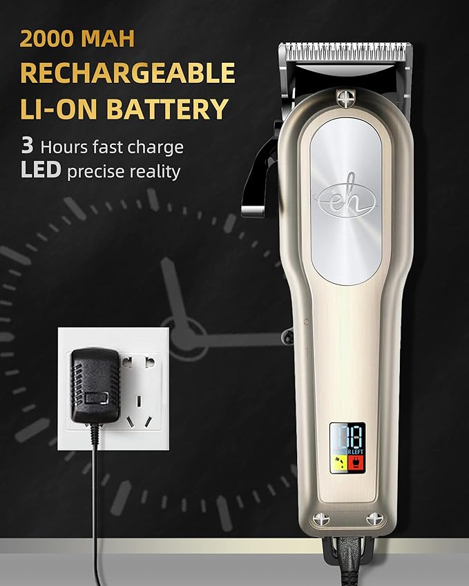 E-Hunter Professional Dog Clippers Cordless Rechargeable - Pet Grooming Kit with 8 Comb Guides, LED Display & Quiet Motor 50DB for Dogs, Cats with Thick Hair - Includes Cleaning Brush & Oil