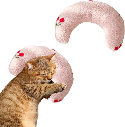 T'CHAQUE Dog Pillow Bed, Cat Calming Pillow, Dog Neck Pillow for Joint Relief Sleeping, Ultra Soft Half Donut Cuddler, Pillow Pet for Upper Spine Support, Doggy/Kitten Pillow Training Toy, PinkCherry