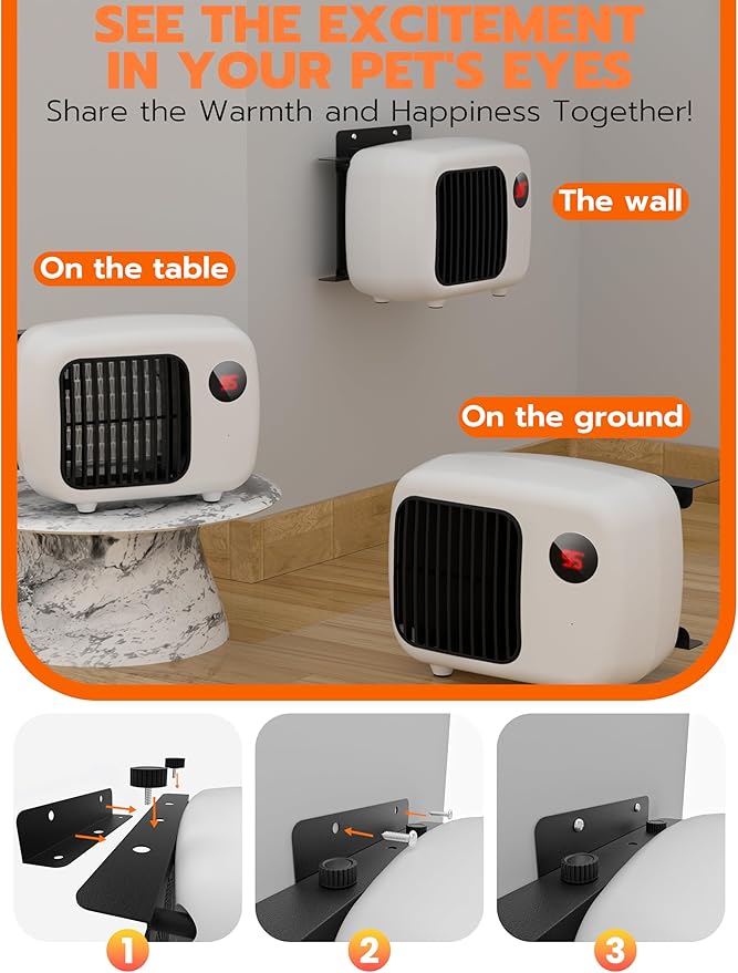 Dog House Heater with 2 Heat Settings (300W/600W), Overheat Protection, Wall-Mounted Design, Anti-Chew Cord for Dog Houses, Coops, Hutches (White)