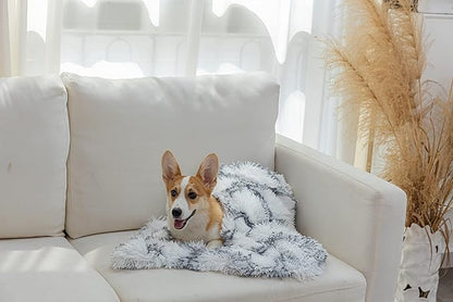 PJYuCien Fluffy Fleece Calming Pet Throw Blanket, Super Soft and Warm for Indoor Cats and Dogs, Small 16 * 24", Machine Washable, Grey Diamond Pattern, White Puppy Blanket