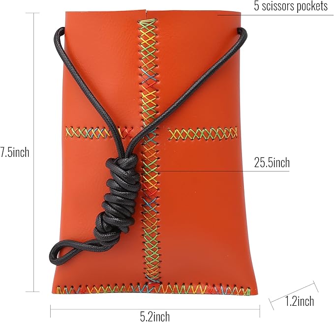 Dog Grooming Scissors Storage Bag: Hand-stitched, Show-quality Head Layer Calf Leather, Holds 5 Pairs of Dog Grooming Scissors Orange