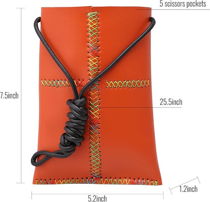 Dog Grooming Scissors Storage Bag: Hand-stitched, Show-quality Head Layer Calf Leather, Holds 5 Pairs of Dog Grooming Scissors Orange