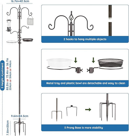 Deluxe Bird Feeding Station Kit With Multi Feeder Hanging Pole, Metal Suet Feeder, Bird Bath, Mesh Tray for Attracting Wild Birds and Planter Hanger (1 Pack)