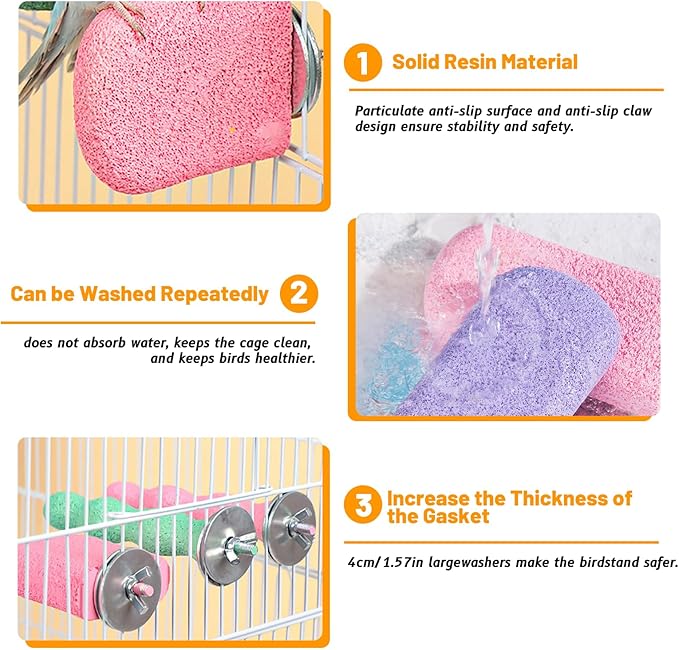 6 Pack Bird Beak Grinding Calcium Stone, Parrot Cage Perch Stand Platform Foot Claws Trimmer, Parrot Teething Stone Toy, Bird Cage Accessories for Parakeet, Rabbit, Bunny, Hamster, Chinchilla (Small)