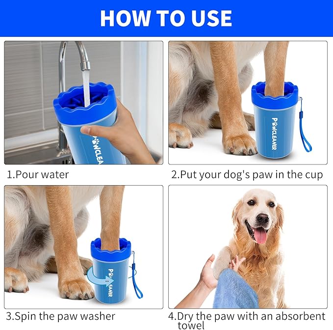 Dog Paw Cleaner for Dogs, (with 3Pcs Absorbent Towels & Adjustable Bath Brush) Dog Paw Washer, Pet Foot Cleaner (Deep Blue, Medium)