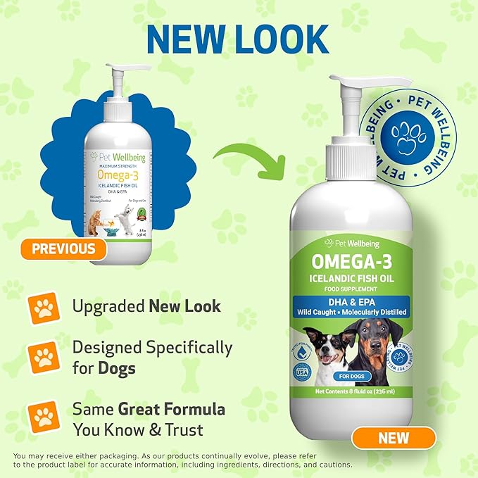 Pet Wellbeing Omega-3 Icelandic Fish Oil for Dogs - Wild-Caught, Cold-Water Fish, Healthy Skin and Coat, Joint Health and Mobility, Fatty Acids, Anchovies, Sardines - EPA, DHA - 8 fl oz (236 ml)