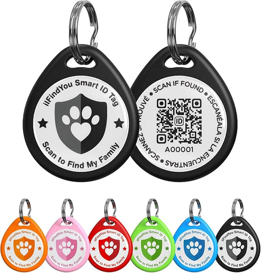 Dog Tags Personalized, QR Code Pet ID Tags for Dog Collar, Online Profile, Scan Location Alerts, Black
