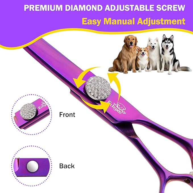 7" Curved Dog Grooming Scissors  Professional 440C Stainless Steel Pet Shears with Safety Round Tips and Sharp Blades for Body Facial Nose Ear and Paw Hair Easy Use