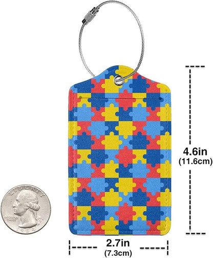 2 Pcs Autism Luggage Tag for Suitcase, Cute Autism Awareness Day Puzzle Piece Tags Birthday Gift for Men Women Outdoor Travel, Identifiers Privacy Cover ID Label with Steel Loop