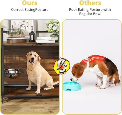 ROOMTEC Dog Crate Furniture-Style Cages for Large Dogs Indoor Heavy Duty Super Sturdy Dog Kennels with 2 Stainless Steel Bowls (48Inch = Int.dims: 46" W x 29" D x 35.5" H)