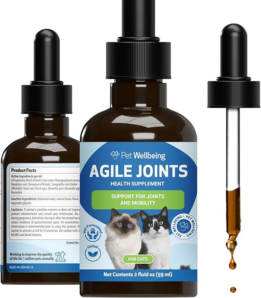 Pet Wellbeing Agile Joints for Cats - Hip and Joint Health, Mobility, Devil_ Claw, Boswellia, Joint Ligament and Cartilage - Veterinarian-Formulated Herbal Supplement 2 oz (59 ml)