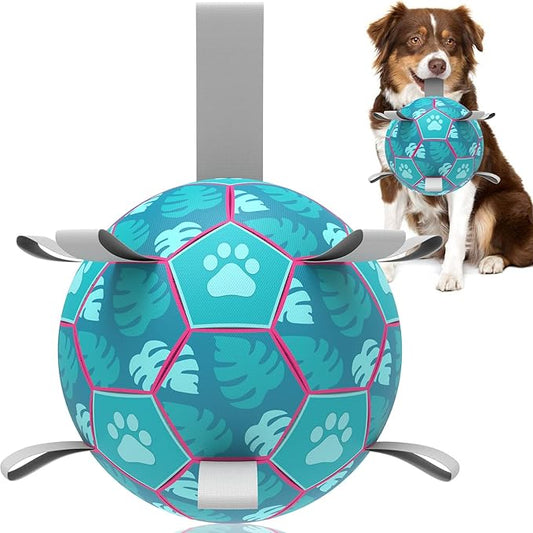 QDAN Dog Toys Soccer Ball, Interactive Dog Toys for Tug of War, Puppy Birthday Gifts,Dog Tug Toy, Dog Water Toy, Durable Dog Balls for Small & Medium Dogs-Lake Blue(8 inch)