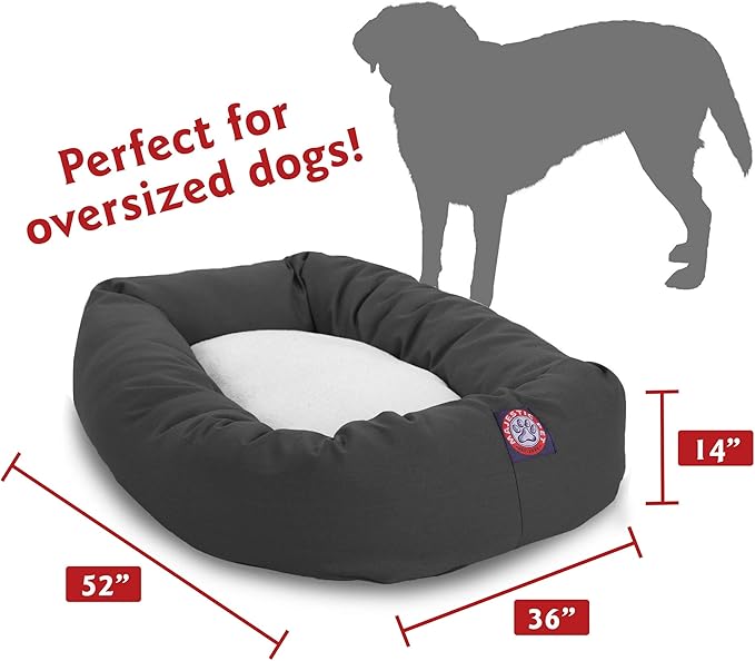 Majestic Pet 52 Inch Poly-Cotton Sherpa Calming Dog Bed Washable  Cozy Soft Round Dog Bed with Spine for Head Support - Fluffy Donut Dog Bed 52x35x11 (inch)  Round Pet Bed X- Large - Gray