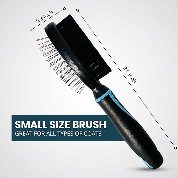 Premium Double-Sided Pin & Bristle Dog Brush (Small Size, Black) with Ergonomic Grip | Detangling, Shedding & Undercoat Rake for Short & Long Hair Dogs & Cats | Cat Grooming Brush