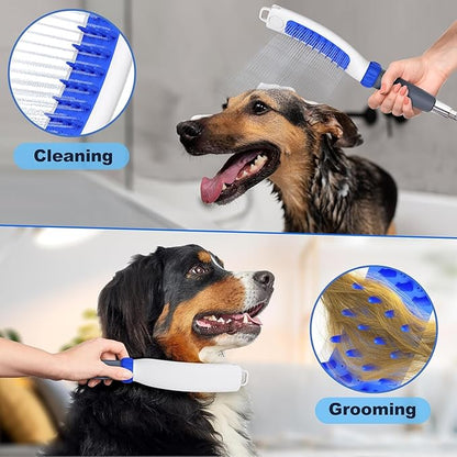 Dog Shower Attachment, Rubber Dog Grooming Bath Brush for Long & Short Haired Dogs and Cats, Pet Hair Scrubber For Washing, Deshedding, Massage, Stainless Steel Shower Hose
