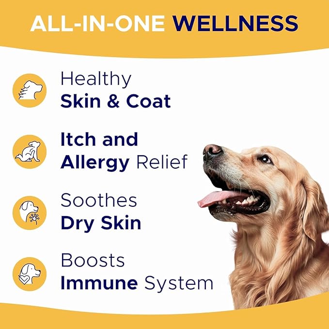 Omega 3 Fish Oil for Dogs (180Ct) - Skin&Coat Chews - Dry & Itchy Skin Relief + Allergy Support - Shiny Coat - EPA&DHA Fatty Acids - Salmon Oil Chews Promotes Heart - Peanut