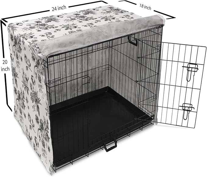 Ambesonne Black and White Dog Crate Cover, Vintage Floral Pattern Victorian Classic Royal Inspired New Modern Art, Easy to Use Pet Kennel Cover for Cats & Medium Dogs, 24 Inch, Black and White