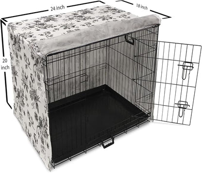 Ambesonne Black and White Dog Crate Cover, Vintage Floral Pattern Victorian Classic Royal Inspired New Modern Art, Easy to Use Pet Kennel Cover for Cats & Medium Dogs, 24 Inch, Black and White