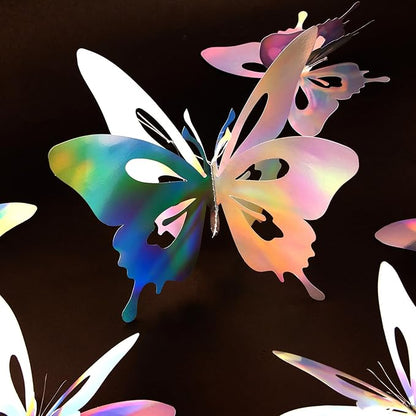 8 Pcs Iridescent Hanging Butterfly Decorations, Butterfly Birthday Decorations, Shiny Foil Look Thick 3D Paper Butterflies for Birthday, Baby Shower, Wedding, Centerpiece or Hanging Decor