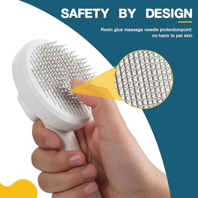 New cat brush&dog brush,pet hair brush with Self Cleaning Button Easy to remove loose undercoatï¼_eedle-tip massage beads, no harm to the skin (Blue)