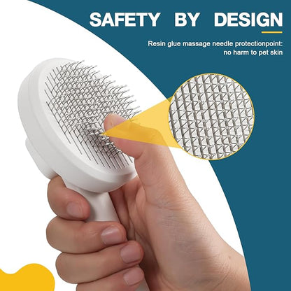 New cat brush&dog brush,pet hair brush with Self Cleaning Button Easy to remove loose undercoatï¼_eedle-tip massage beads, no harm to the skin (Blue)