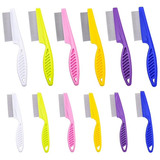 12 Pcs Pet Hair Comb Flea Comb for Dogs Cats Remover Tool with Stainless Steel Teeth Metal Flea Comb for Pet Supplies Remove Tear Stain Knots Crust Mucus (Multicolor)