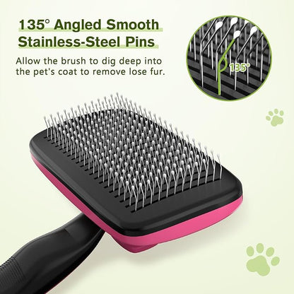 Pecute Self-Cleaning Slicker Brush for Dogs, Cats, Lightweight Dog Brush for Shedding Massaging Grooming, Cat Brush Gently Removes Loose Fur Undercoat for Small Dogs Cats Rabbits of All Hair Types