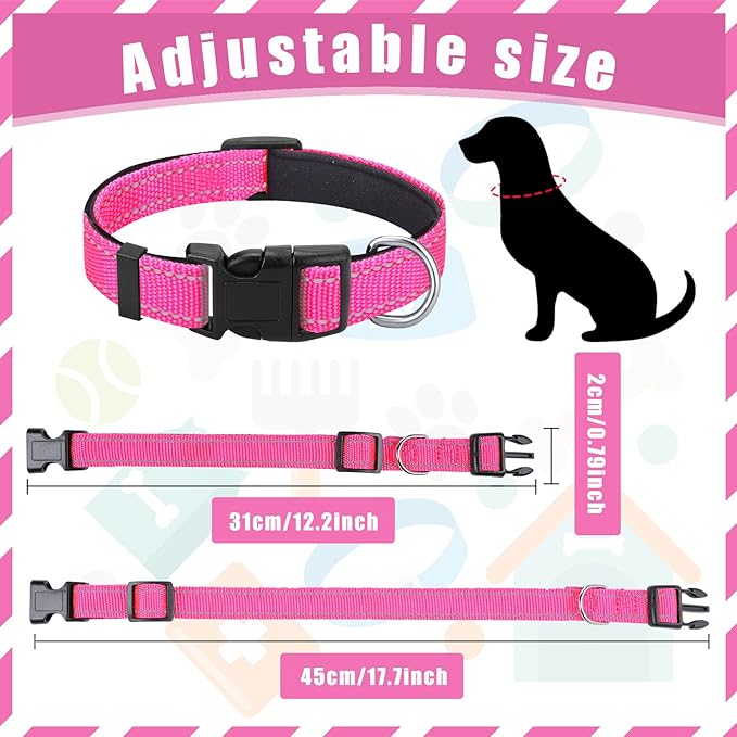 6 Pcs Reflective Dog Collar Soft Padded Breathable Adjustable Nylon Pet Collar with Safety Locking Buckle for Dogs Cats Puppy Pets Accessories(Medium,Fresh Color)