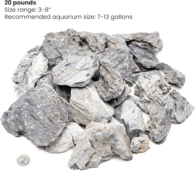 SubstrateSource Natural Stone for Aquarium, Terrarium, Paludarium, Reptile Enclosures - Set of Decorative Rocks for Landcapes, Aquascaping, Fish Tank Decor (Boutique Seiryu Stone, 20 Pounds, 3-8")