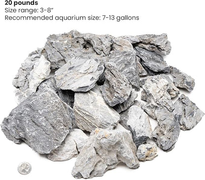 SubstrateSource Natural Stone for Aquarium, Terrarium, Paludarium, Reptile Enclosures - Set of Decorative Rocks for Landcapes, Aquascaping, Fish Tank Decor (Boutique Seiryu Stone, 20 Pounds, 3-8")