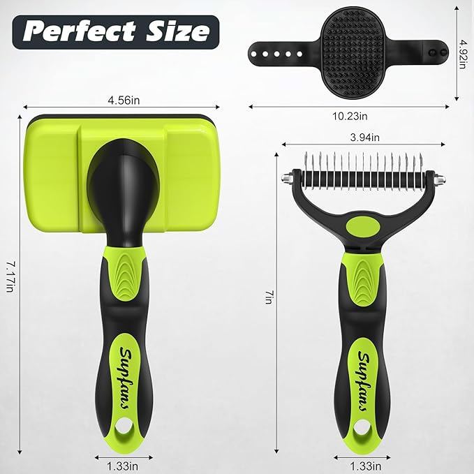 3PCS Dog Brush I Dog Brush for Shedding I Deshedding Dog Brush I Dog Bath Brush I Slicker Brush For Dogs I Dog Comb I Premium Pet Supplies (Green Black)