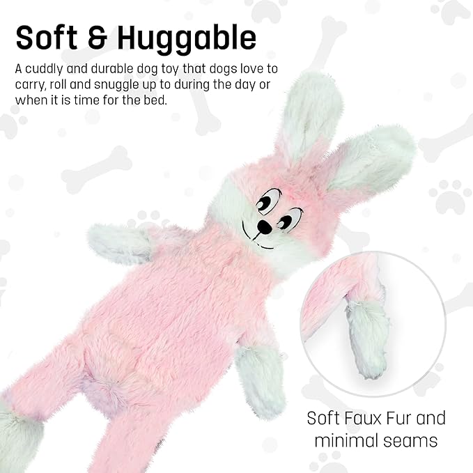 FGA MARKETPLACE Frog-Grey and Pink Rabbit Flat NO Stuffing NO Squeak Plush Dog Toy, Funny Style Will Entertain Your Dog for Hours, Recommended for Small and Medium Dog 21 INCH Long