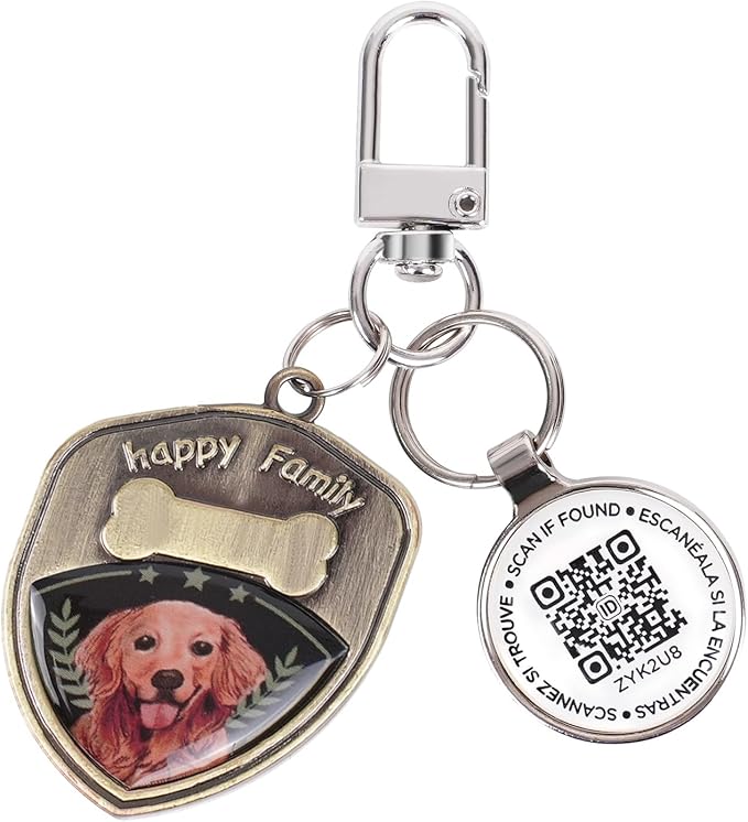 Dog Tags Personalized QR Code Dog Tags, Retro Brass Personalized Pet ID Tags Modifiable Pet Online Profile, Multiple Emergency Contact, (Golden Retriever-1)