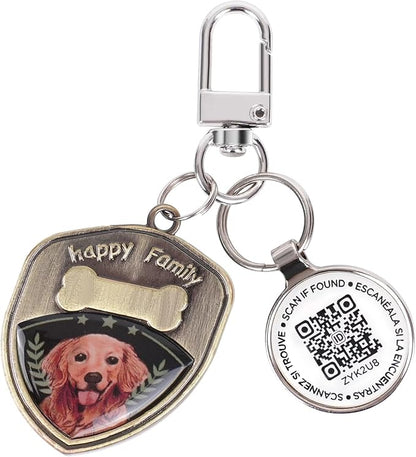 Dog Tags Personalized QR Code Dog Tags, Retro Brass Personalized Pet ID Tags Modifiable Pet Online Profile, Multiple Emergency Contact, (Golden Retriever-1)