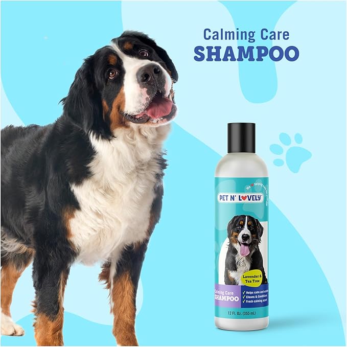 Pet N' Lovely Calming Care PET Shampoo | Cleans and Conditions | for Dogs and Cats | Lavender and Tea Tree | Fresh Calming Scent | Deep Cleans | 12 Fl. Oz., Clear