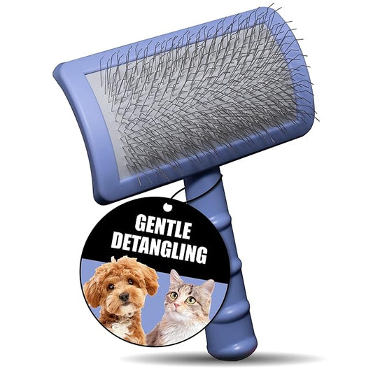 Dog Brush for Shedding Long and Short Hair, Plastic Soft Slicker for Grooming Haired Dogs and Cats, Flexible Cushion and Non-Slip Grip, Rectangular, 4,13 x 6,29 inch, Purple