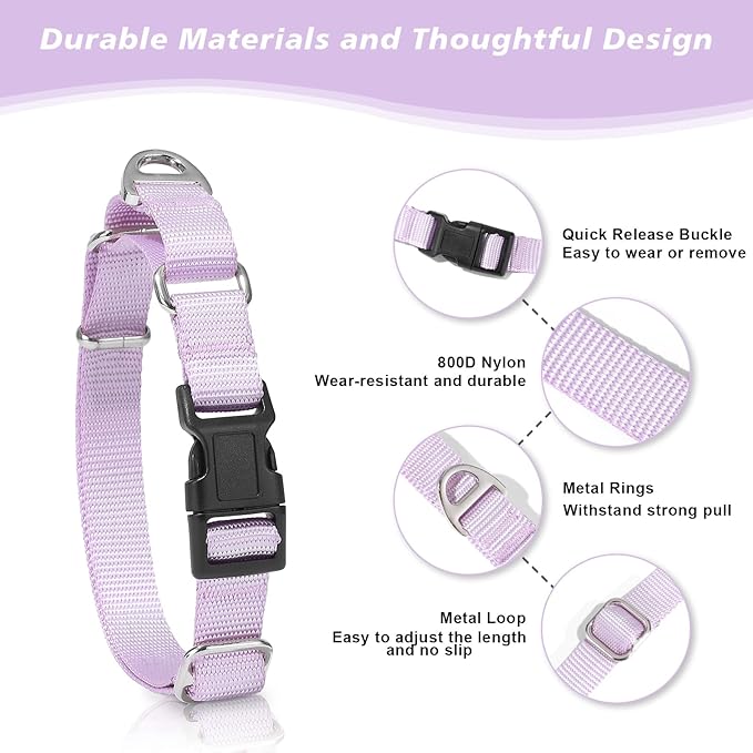 Rttochfy Martingale Dog Collars, Adjustable Nylon Dog Collar with Quick Release Buckle, No Choke Dog Training Collar for Small Medium Large Dogs (Black, M)